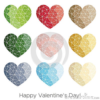 Happy Valentine`s Day! Beautiful Heart! Abstract low poly geometric polygon vector illustration on white background. Cartoon Illustration